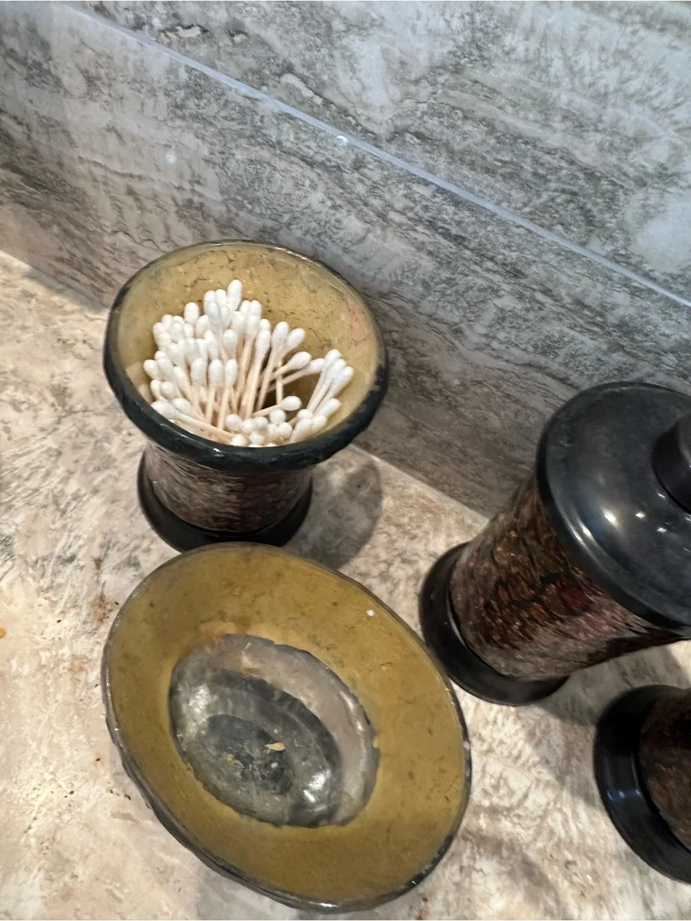 Decorative Yellow and Red Mosaic Bathroom Accessory Set Lot of 6 items